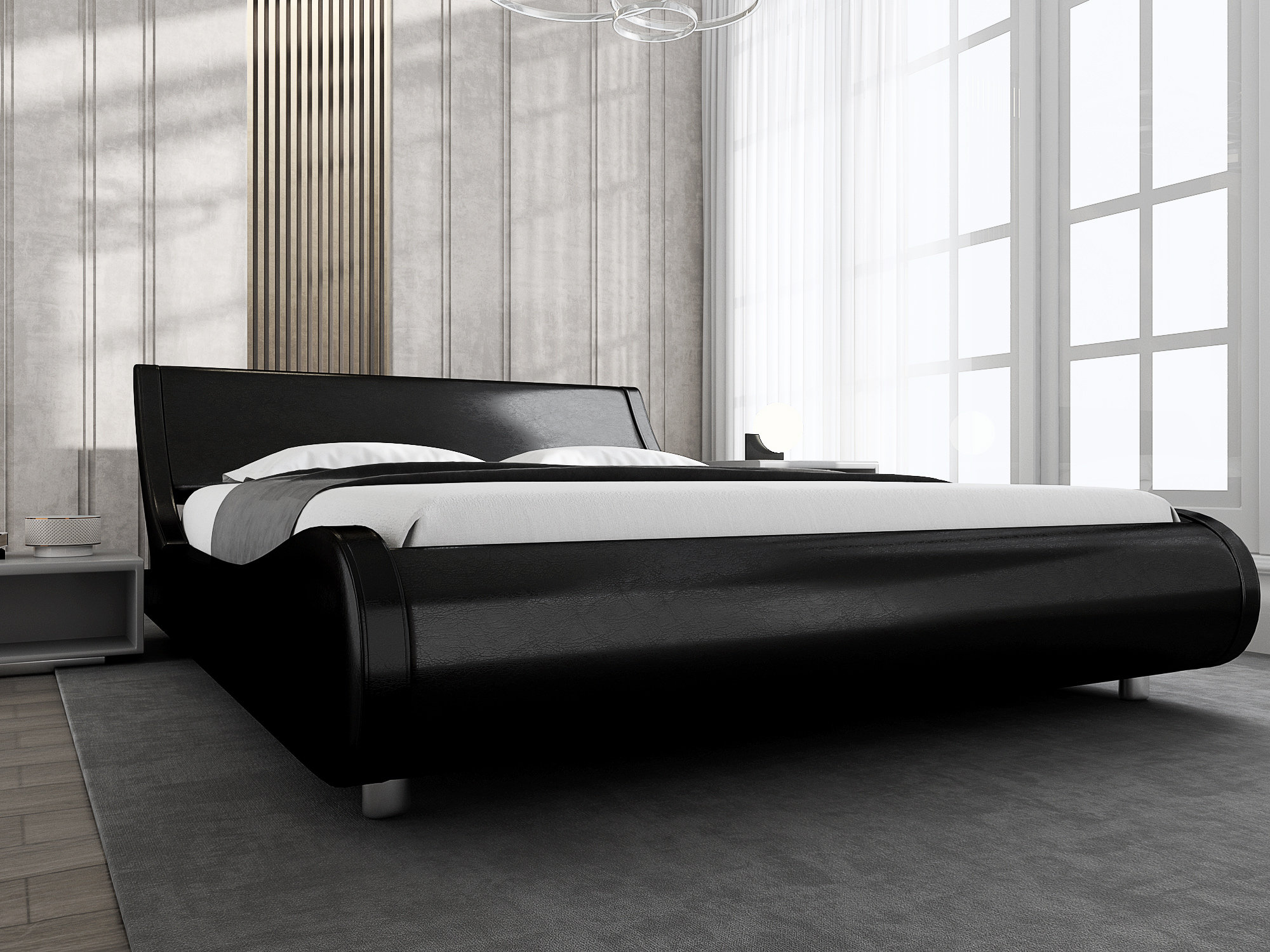Faux leather sleigh bed discount